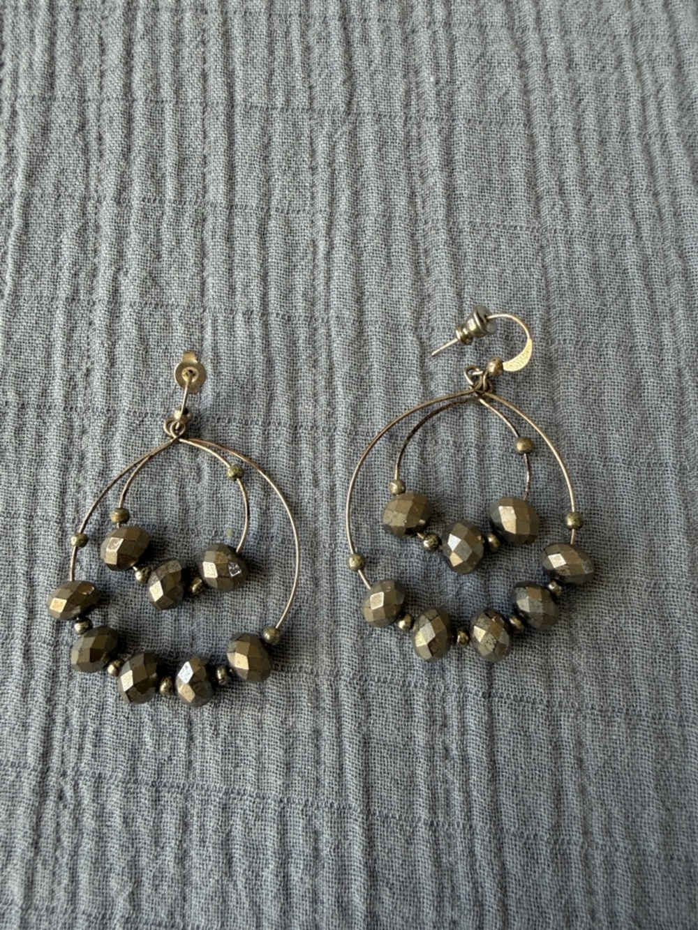 Silver Tone Faceted Bead Hoop Earrings - Women Jewelry